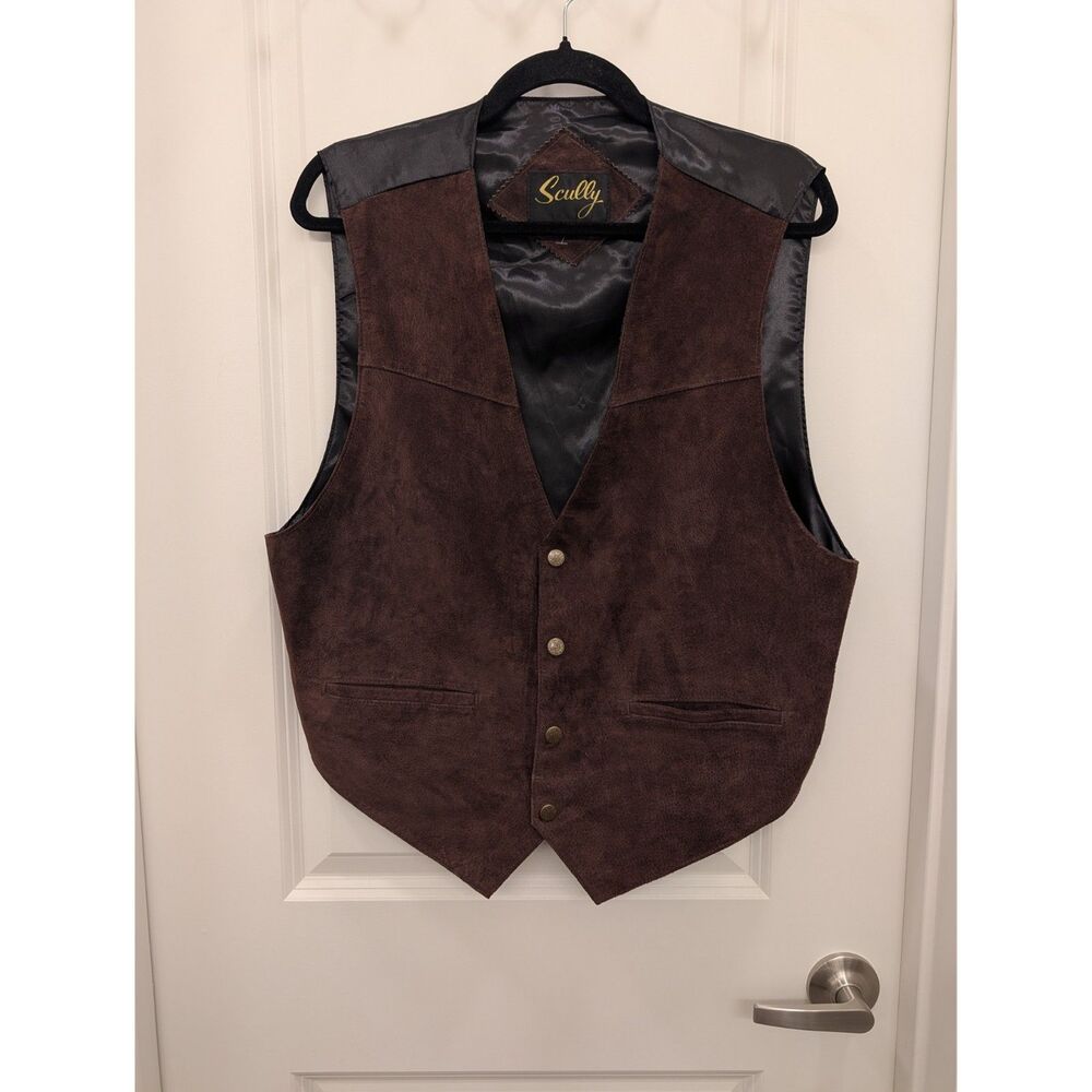 Scully Large Brown Suede Leather Western Vest Mens Contrast Shoulder Yoke Rodeo